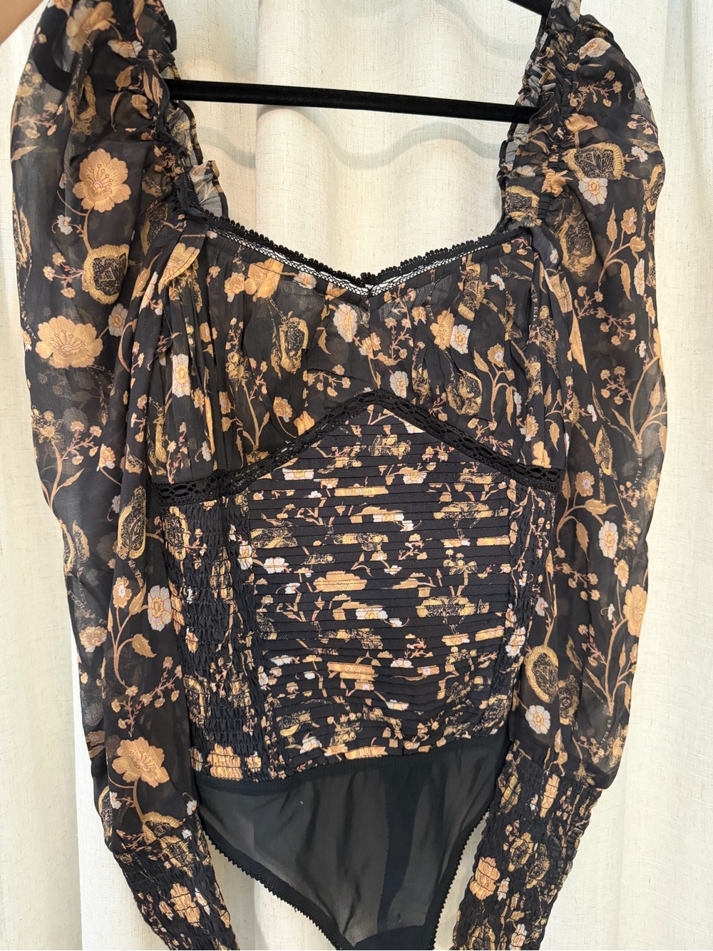 Free People Black Bodysuit with Floral Print